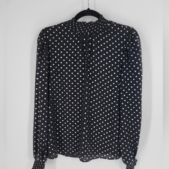 Cece Black and Silver Polka Dot Blouse Long Sleeves Size Small - Picture 1 of 4